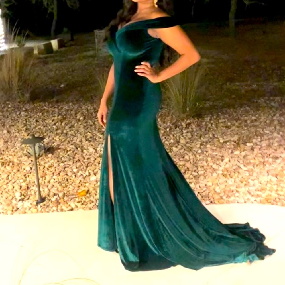Dark green formal dress with thigh high split